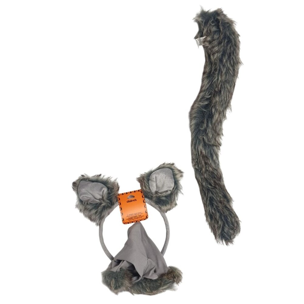 Claires Wolf Ear Headband Faux Fur Plush Tail & Fingerless Gloves Halloween Set